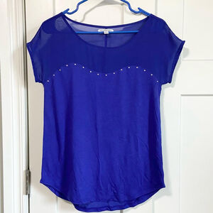 American Eagle outfitters royal blue partial sheer short sleeve top bling size S